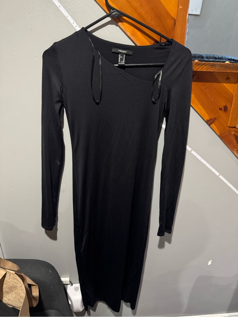 Forever 21 Black Long Sleeve Midi Dress with Asymmetric Neck